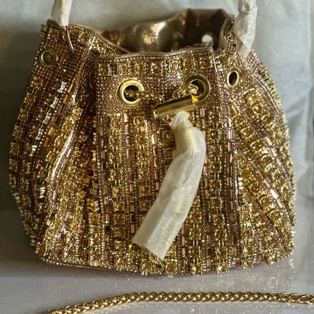 Sparkly Diamond Rhinestone Bucket Bag – Champagne Gold Evening Glam SBL Gold ❤️ - Picture 9 of 16